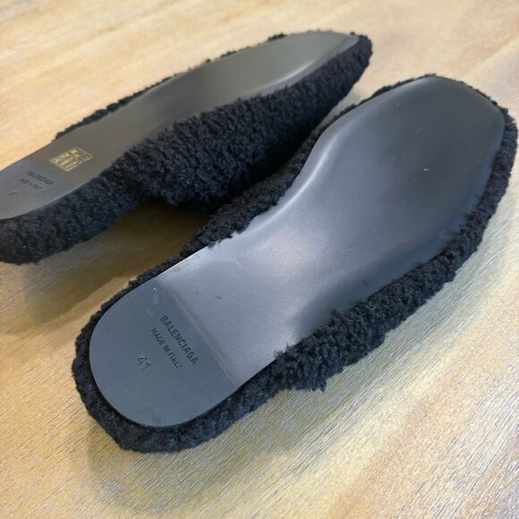 Balenciaga Men's Faux Shearling Slip On Mules Black EU Size 41 Unisex - Picture 11 of 14